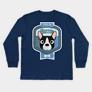 Team Boston - Distressed Boston Terrier Beer Label Design Kids Long Sleeve T-Shirt